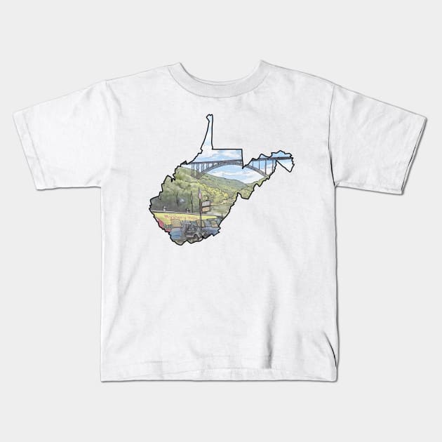 West Virginia Kids T-Shirt by TwoBroads